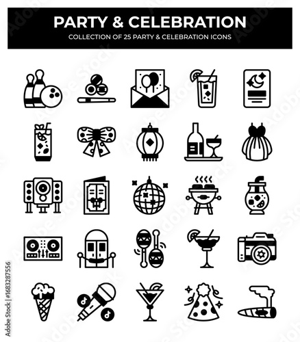 Party & Celebration Icons Collection. 25 Unique Vector Symbols for Events