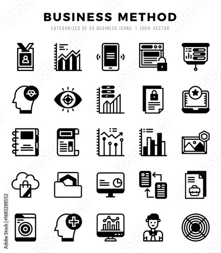 Set of Business Method Icons. Simple line art style icons pack.