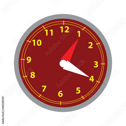 Round wall quartz clock in Marun color Vector Design