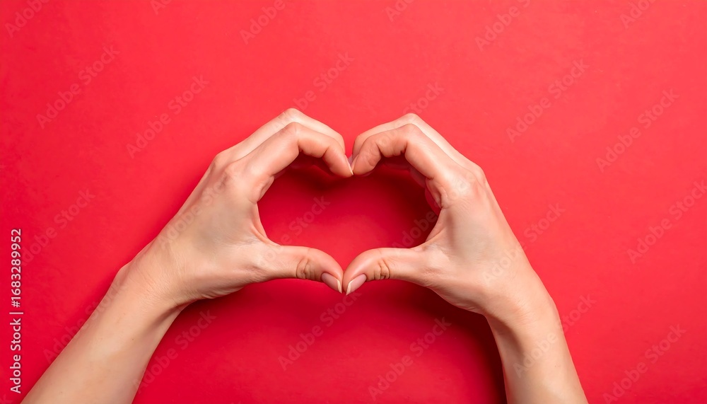 Fototapeta premium Two hands forming a heart shape against a red background