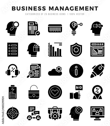 Business Management Icons bundle. Glyph style Icons. Vector illustration.