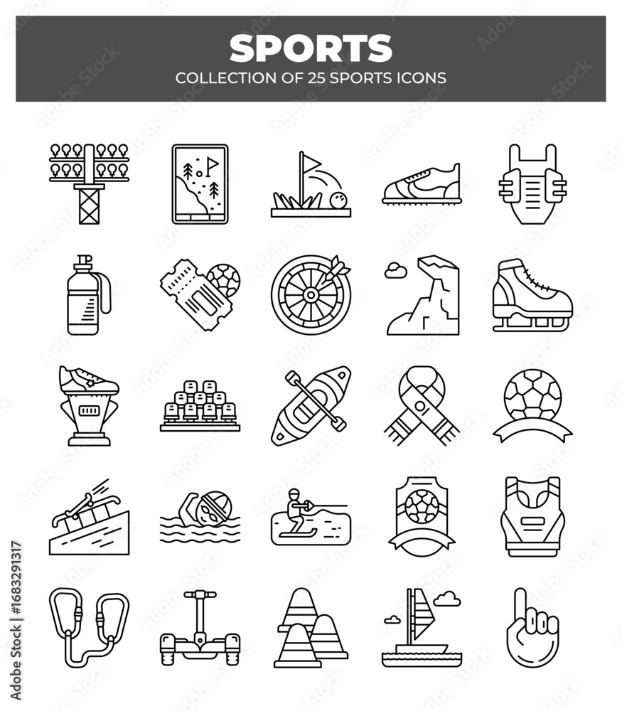 Fototapeta premium Collection of 25 Sports Icons. Vector Line Art Graphics