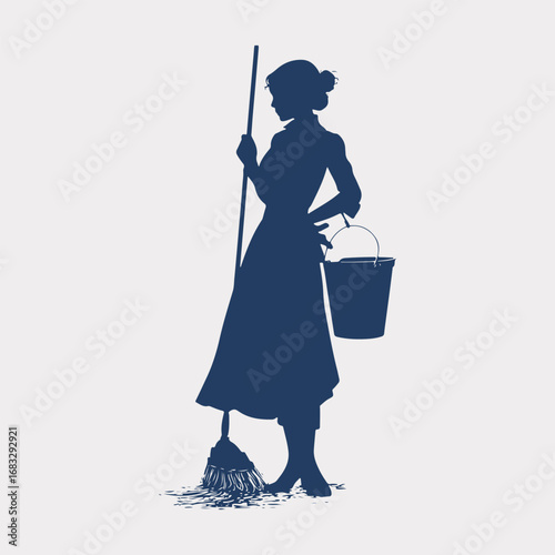 Cleaning Person Broom Drawing Graphic Element, Lady Cleaning Person Icon Black Symbol Silhouette Graphic Design