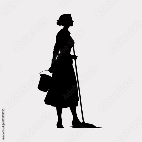 Cleaning Person Broom Drawing Graphic Element, Lady Cleaning Person Icon Black Symbol Silhouette Graphic Design