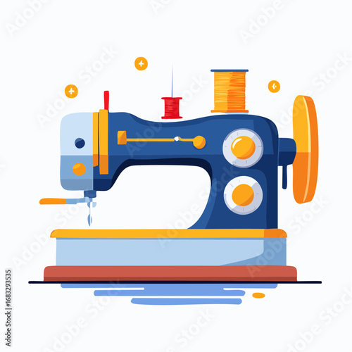 Vintage Blue And Yellow Sewing Machine Illustration