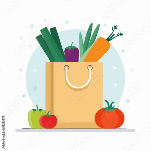 Colorful Vegetables In Paper Bag Illustration