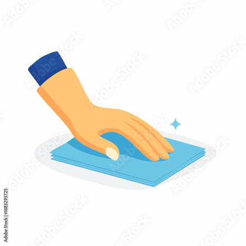 Hand Cleaning Blue Cloth Illustration