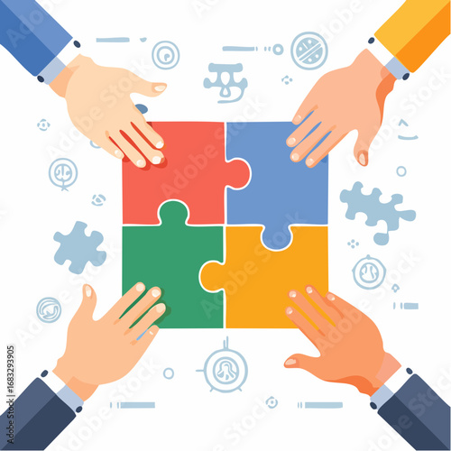 Teamwork Assembling Colorful Puzzle