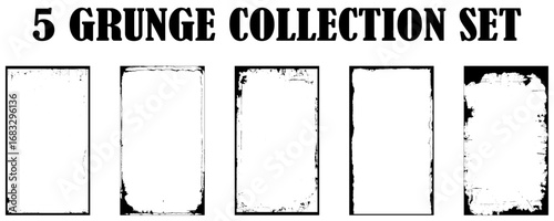 Black Grunge Border Set . Vintage Texture Frame Collection. Rough Border Set for Design Use