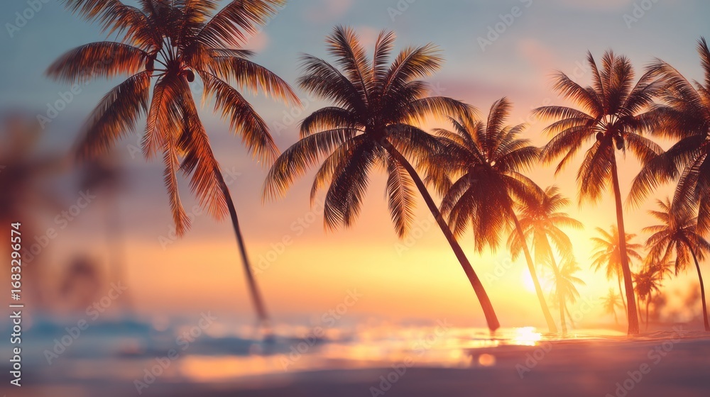 Obraz premium Palm trees sunset beach