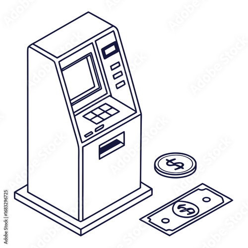  Minimal ATM Machine Icon. Cash Withdrawal, Banking and Finance Vector Symbol.