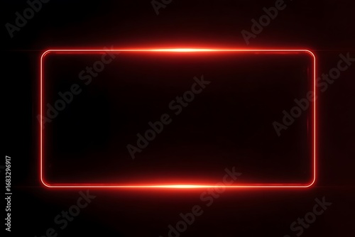 A red, glowing, rectangular frame border on a black background,