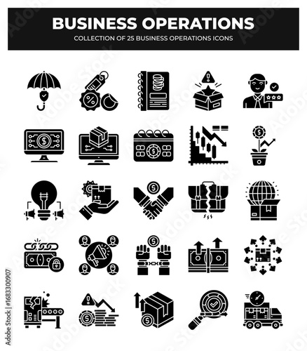 Collection of 25 Business Operations Icons: Management. Finance. and Growth