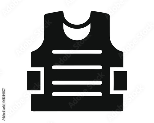 Bulletproof vest solid icon, body armor vector on white.