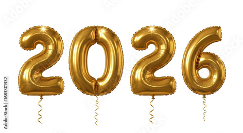 Isolated 2026 gold balloons, happy new year