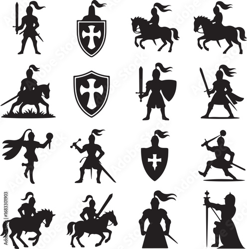 Knights and Medieval Combat Icons Silhouette Collection warrior soldier