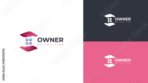 Minimal Real Estate Logo with Hands Protecting Home Window. Abstract Real Estate Logo icon Design.