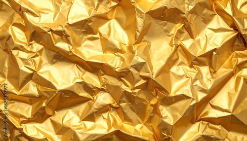 Close-up view of crumpled gold foil