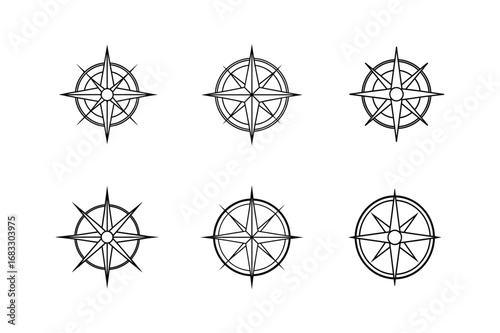 compass rose icon line art vector illustration