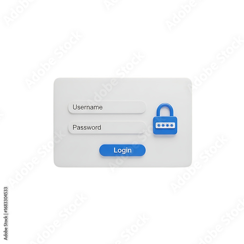 Login screen with username, password, and login button isolated on transparent background