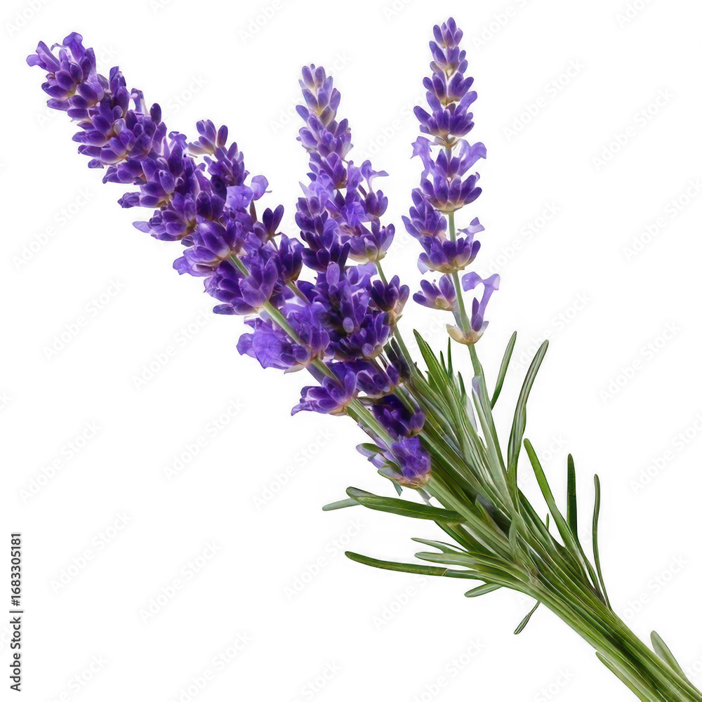 Obraz premium Lavender stem long, isolated on white and transparent background.