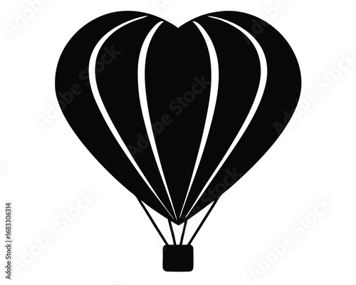 Heart-Shaped Hot Air Balloon Icon - Simple Black Silhouette