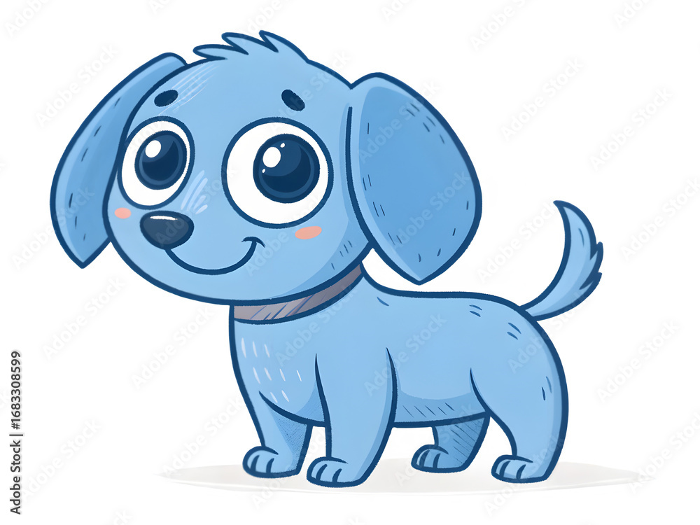 Fototapeta premium Cute cartoon blue puppy with big eyes on a black background