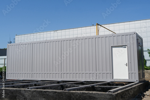 Grey Shipping Container At Construction Site