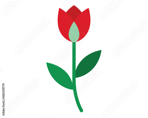 Bright red tulip flower vector artwork, simple elegant spring bloom graphic.