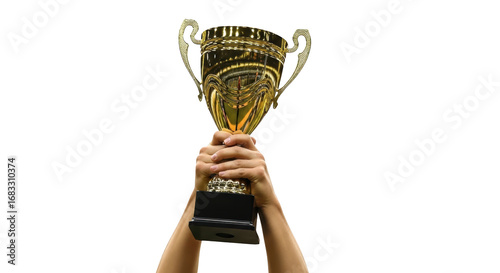 High Held gold Celebration Gold award trophy Celebration. in Trophy victory champion