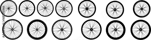 vector Set of bike wheels silhouette vector art
