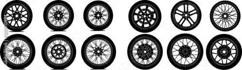 vector Set of bike wheels silhouette vector art
