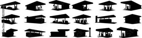vector set of GAS STATION SILHOUETTE
