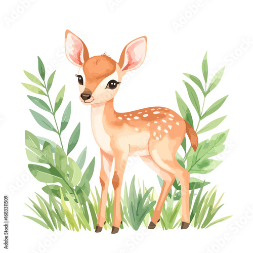 Adorable Baby Deer in Lush Green Environment.