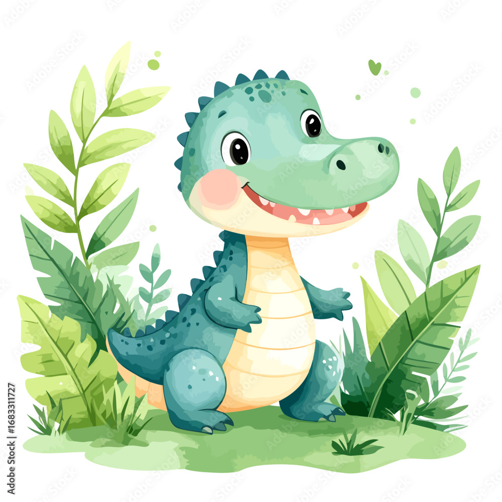 Naklejka premium Adorable cartoon baby dinosaur illustration for childrens designs.
