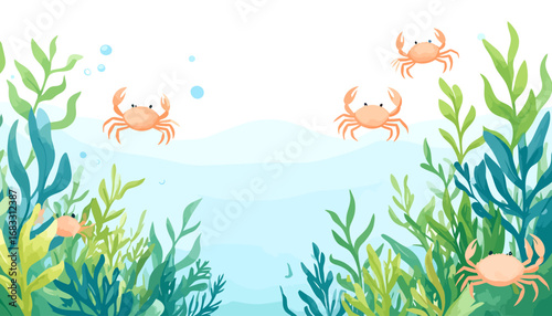 Four Cute Little Crabs Swimming in the Ocean.