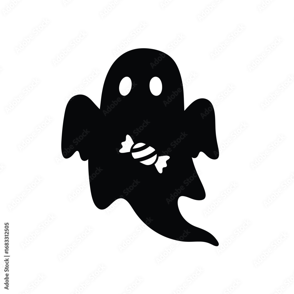 Fototapeta premium Black ghost holding striped candy halloween spooky