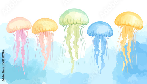 Vibrant and diverse jellyfish gracefully swimming in the ocean.