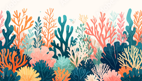 Stylized Vibrant Coral Reef Illustration.