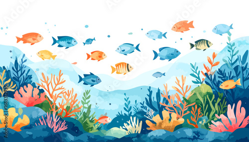 Vibrant Underwater Coral Reef with Fish.