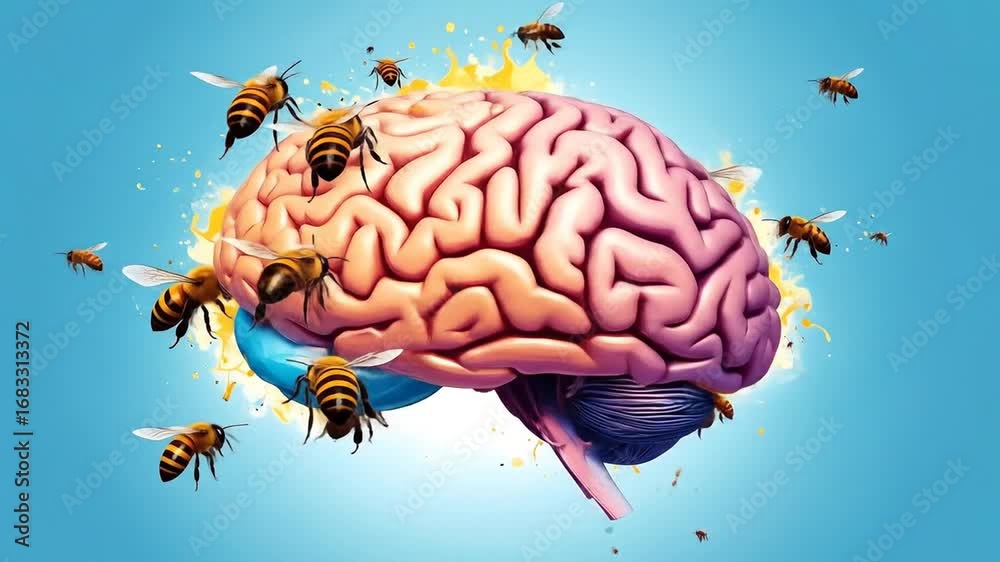 Bees Buzzing Around Brain Concept Mental Focus with Ideas, and ...