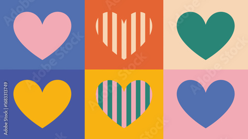 Vector art of colorful hearts in a square pattern for valentines day 