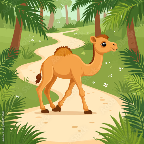 Young Camel Walking on a Path.