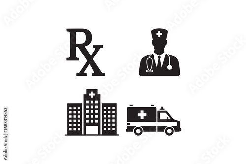 Medical healthcare silhouette design Doctor hospital ambulance vector art