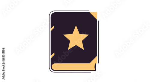 A stylized illustration of a dark, closed book with a prominent golden star on the cover.