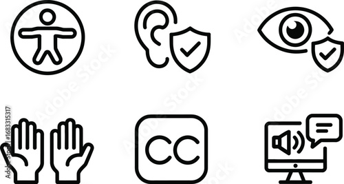 Collection of accessibility icons representing various needs and services