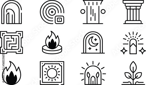 Collection of mystical and esoteric symbols in a hand drawn style