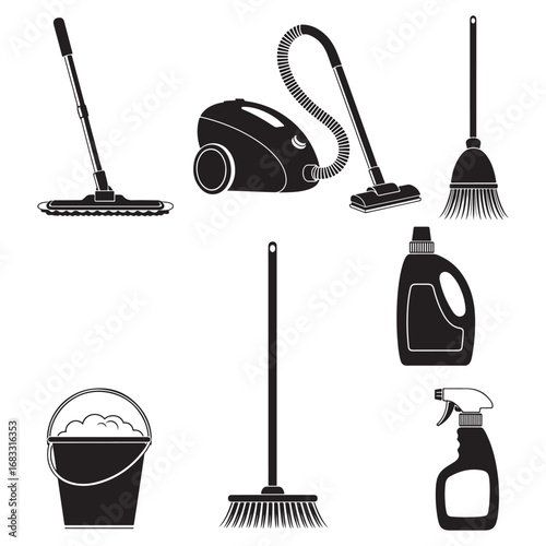 7 House Cleaning Icons Bundle | Modern Cleaning Icon Set, Flat and Editable Vector Designs