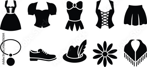 Collection of traditional bavarian clothing and accessories icons