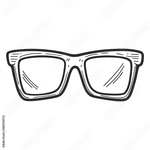 Hand drawn sketch of black framed glasses on white background